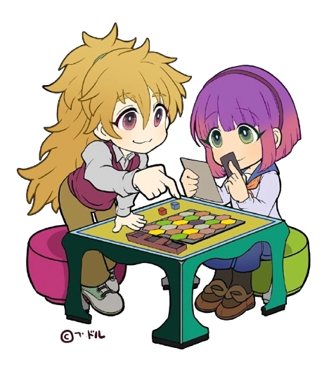 ボードゲームで遊ぶ2人のキャラクター